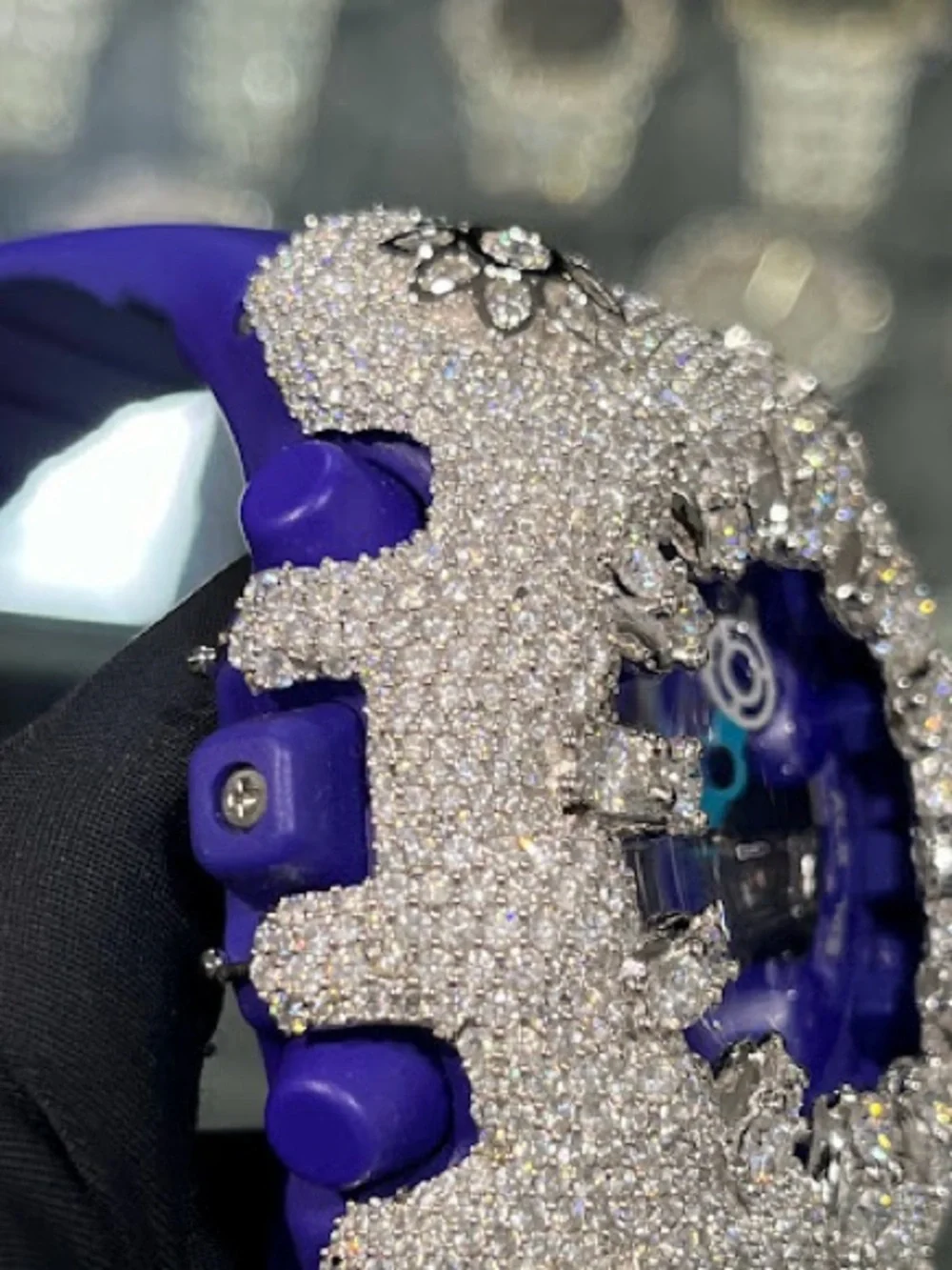 G-Shock Purple Dial Watch with Crystal-Encrusted Bezel